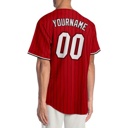 Personalized Red Black Pinstripe White-Black Authentic Baseball Jersey