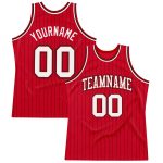 Personalized Red Black Pinstripe White-Black Authentic Basketball Jersey Team Custom Name and Number