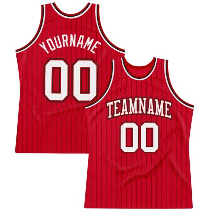 Personalized Red Black Pinstripe White-Black Authentic Basketball Jersey Team Custom Name and Number