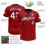 Personalized Red Black Pinstripe White Two-Button Unisex Softball Jersey Team Custom Name and Number