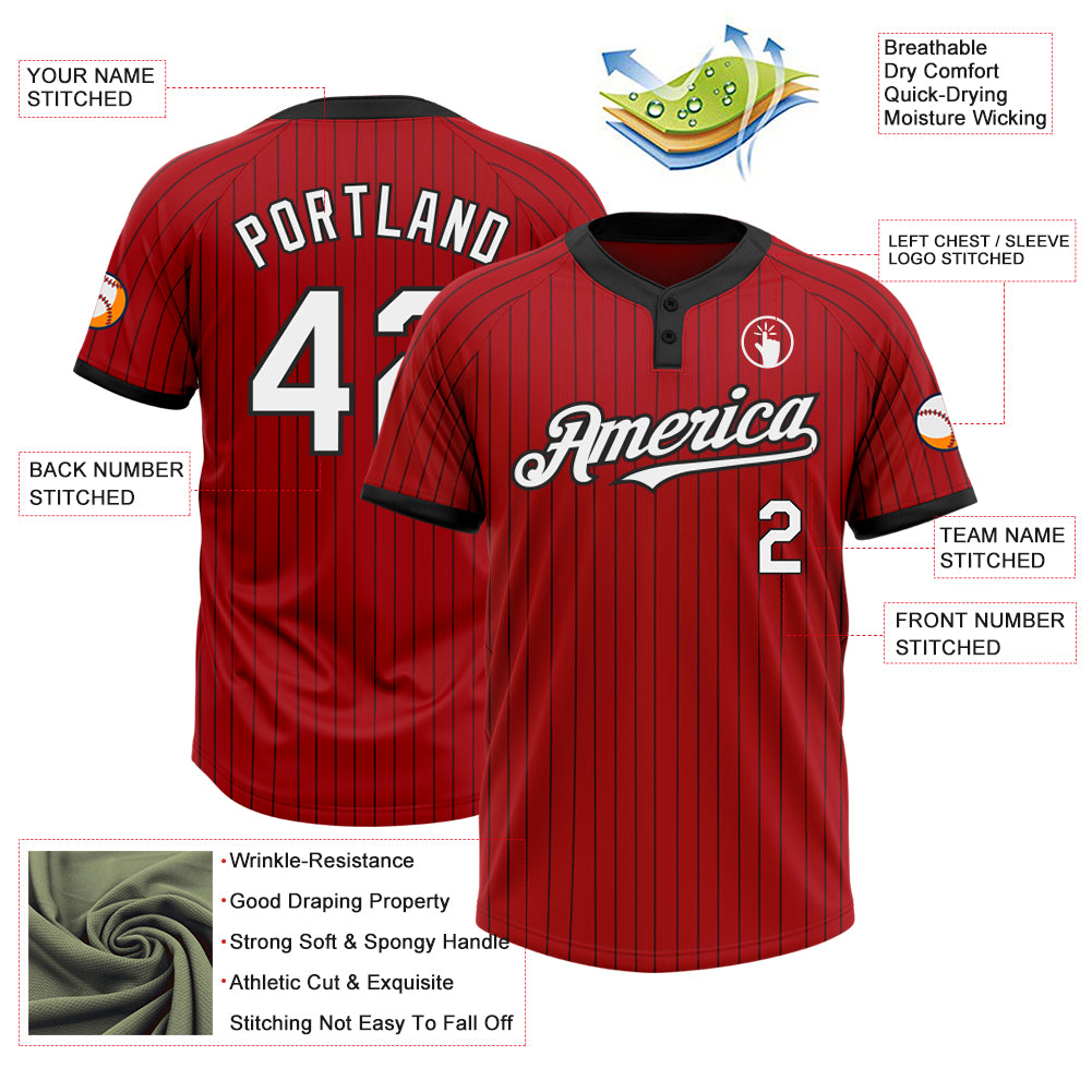 Personalized Red Black Pinstripe White Two-Button Unisex Softball Jersey Team Custom Name and Number Personalized Red Black Pinstripe White Two-Button Unisex Softball Jersey Team Custom Name and Number - Image 3