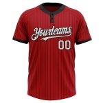 Personalized Red Black Pinstripe White Two-Button Unisex Softball Jersey Team Custom Name and Number