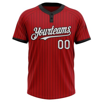 Personalized Red Black Pinstripe White Two-Button Unisex Softball Jersey Team Custom Name and Number