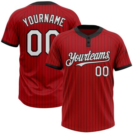 Personalized Red Black Pinstripe White Two-Button Unisex Softball Jersey Team Custom Name and Number