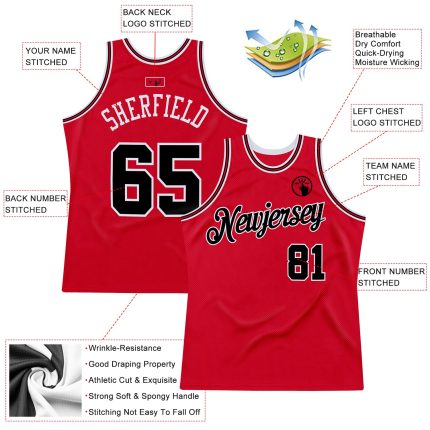 Personalized Red Black-Red Authentic Throwback Basketball Jersey Team Custom Name and Number