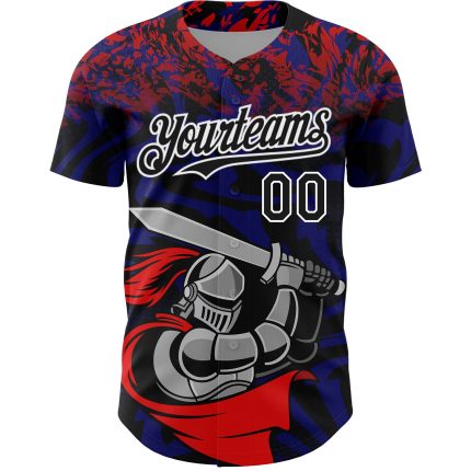 Personalized Red Black-Thunder Blue 3D Pattern Design Knight Hero Art Authentic Baseball Jersey Team Custom Name and Number