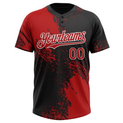 Personalized Red Black-White 3D Pattern Abstract Brush Stroke Two-Button Unisex Softball Jersey Team Custom Name and Number