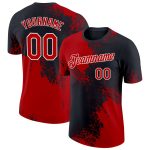 Personalized Red Black-White 3D Pattern Design Abstract Brush Stroke Performance T-Shirt Team Custom Name and Number