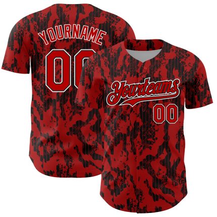 Personalized Red Black-White 3D Pattern Design Abstract Fluid Authentic Baseball Jersey Team Custom Name and Number