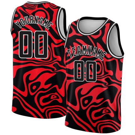 Personalized Red Black-White 3D Pattern Design Abstract Psychedelic Liquid Wave Authentic Basketball Jersey Team Custom Name and Number