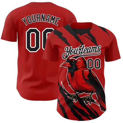 Personalized Red Black-White 3D Pattern Design Animal Cardinal Bird Authentic Baseball Jersey Team Custom Name and Number