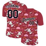 Personalized Red Black-White 3D Pattern Design Animal Crane Performance T-Shirt Team Custom Name and Number