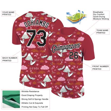 Personalized Red Black-White 3D Pattern Design Animal Crane Performance T-Shirt Team Custom Name and Number