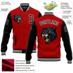 Personalized Red Black-White 3D Pattern Design Bomber Full-Snap Varsity Letterman Jacket