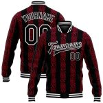 Personalized Red Black-White 3D Pattern Design Bomber Full-Snap Varsity Letterman Jacket Team Custom Name and Number
