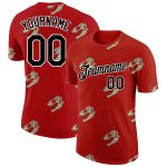 Personalized Red Black-White 3D Pattern Design Dinosaur Skull Performance T-Shirt Team Custom Name and Number