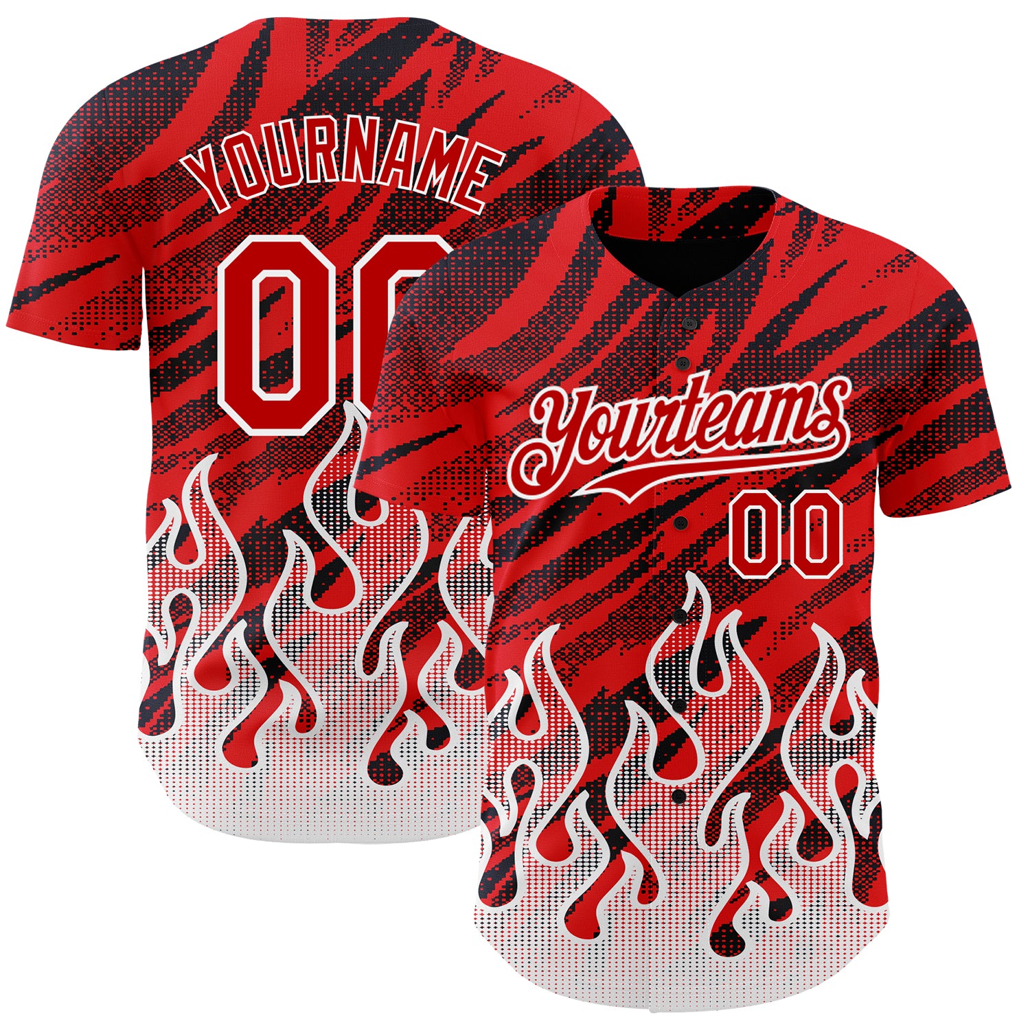 Personalized Red Black-White 3D Pattern Design Flame Authentic Baseball Jersey Team Custom Name and Number
