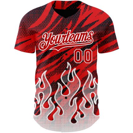 Personalized Red Black-White 3D Pattern Design Flame Authentic Baseball Jersey Team Custom Name and Number