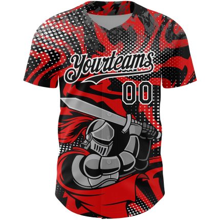 Personalized Red Black-White 3D Pattern Design Knight Hero Art Authentic Baseball Jersey