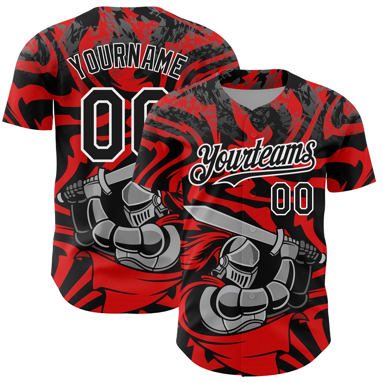 Personalized Red Black-White 3D Pattern Design Knight Hero Art Authentic Baseball Jersey