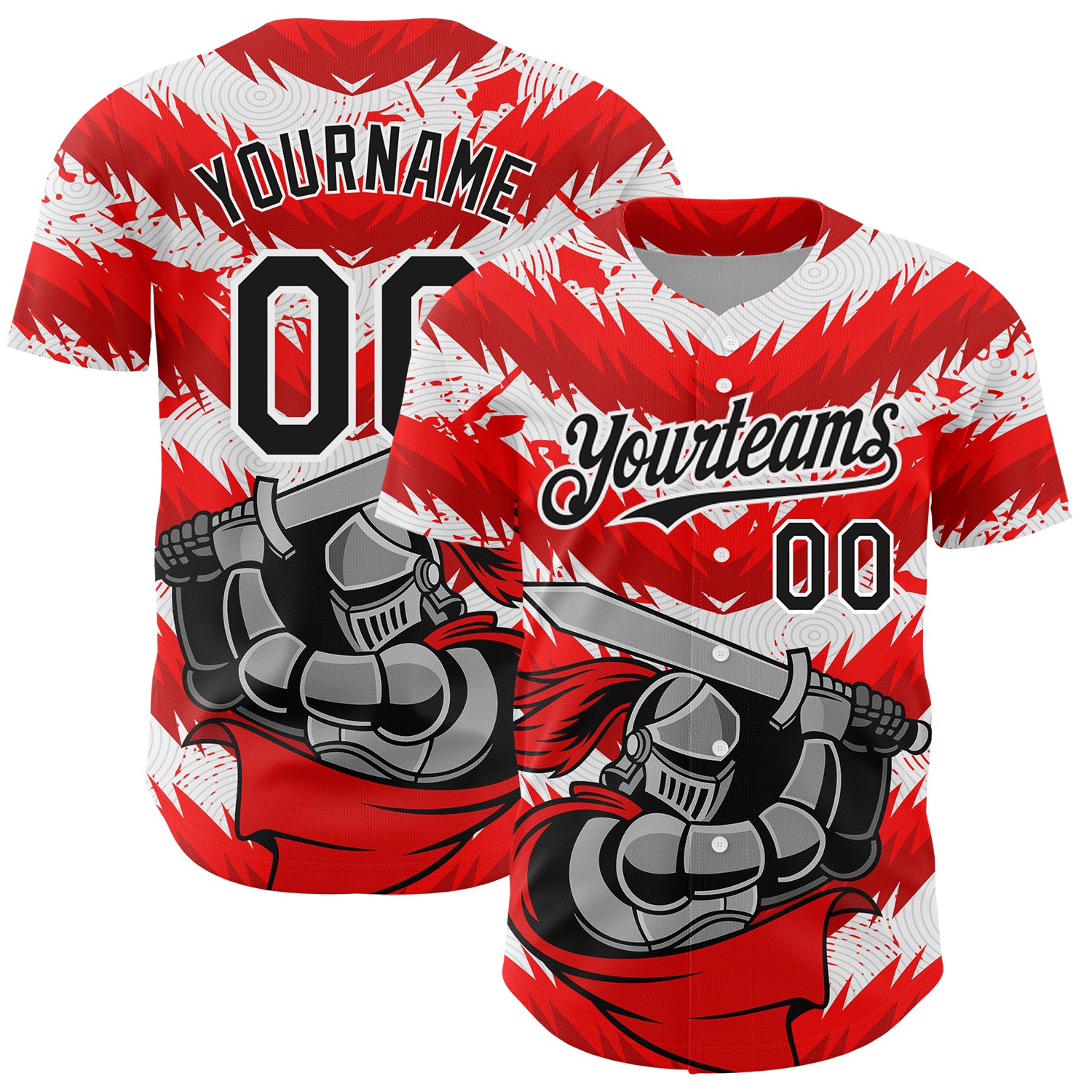 Personalized Red Black-White 3D Pattern Design Knight Hero Art Authentic Baseball Jersey Team Custom Name and Number