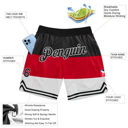 Personalized Red Black-White 3D Pattern Design Multicolor Authentic Basketball Shorts Team Custom Name and Number