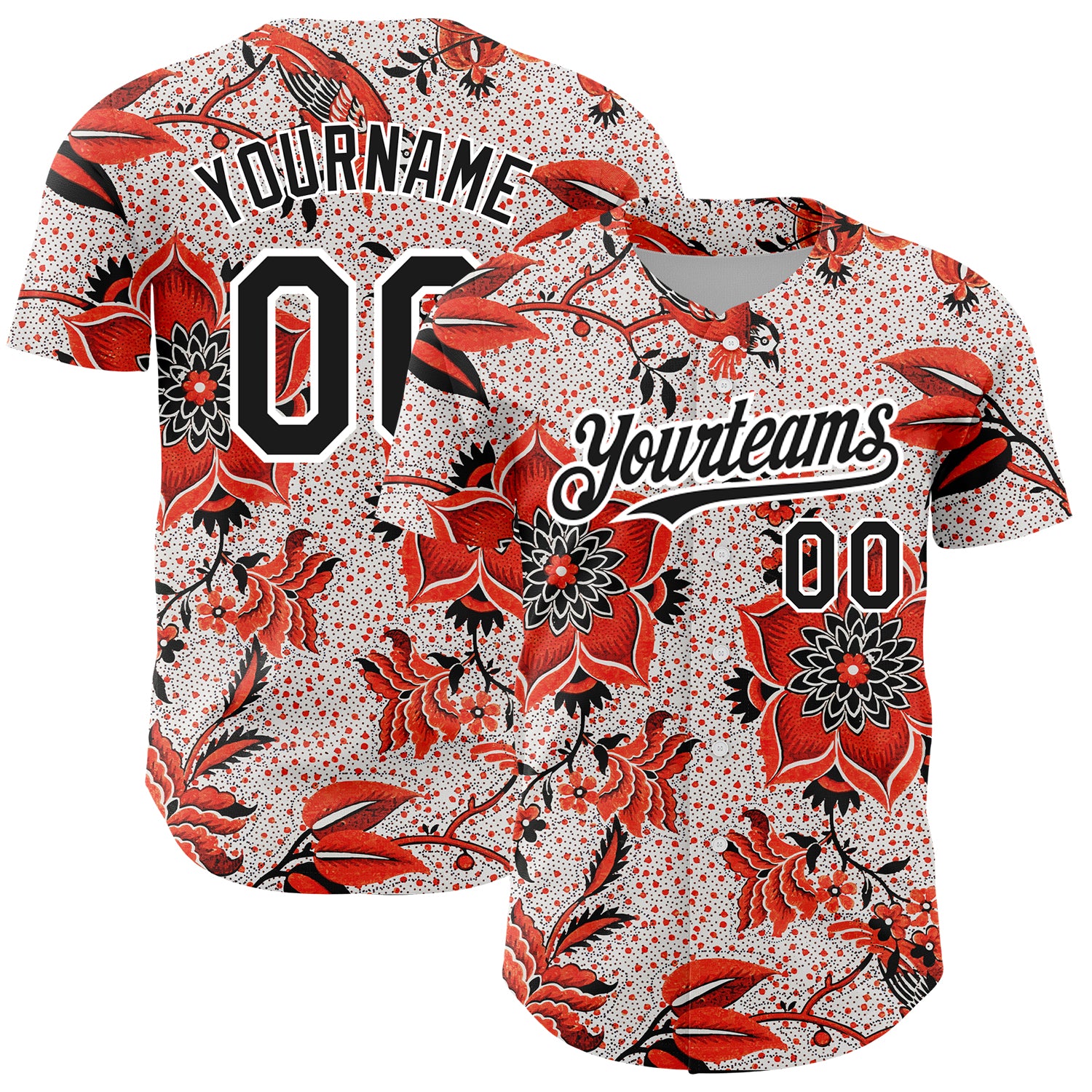 Personalized Red Black-White 3D Pattern Design Northeast China Big Flower Authentic Baseball Jersey Team Custom Name and Number