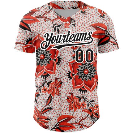 Personalized Red Black-White 3D Pattern Design Northeast China Big Flower Authentic Baseball Jersey Team Custom Name and Number