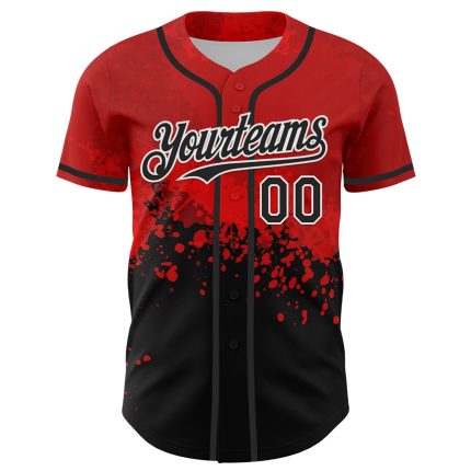 Personalized Red Black-White 3D Pattern Design Rave Splatter Authentic Baseball Jersey Team Custom Name and Number