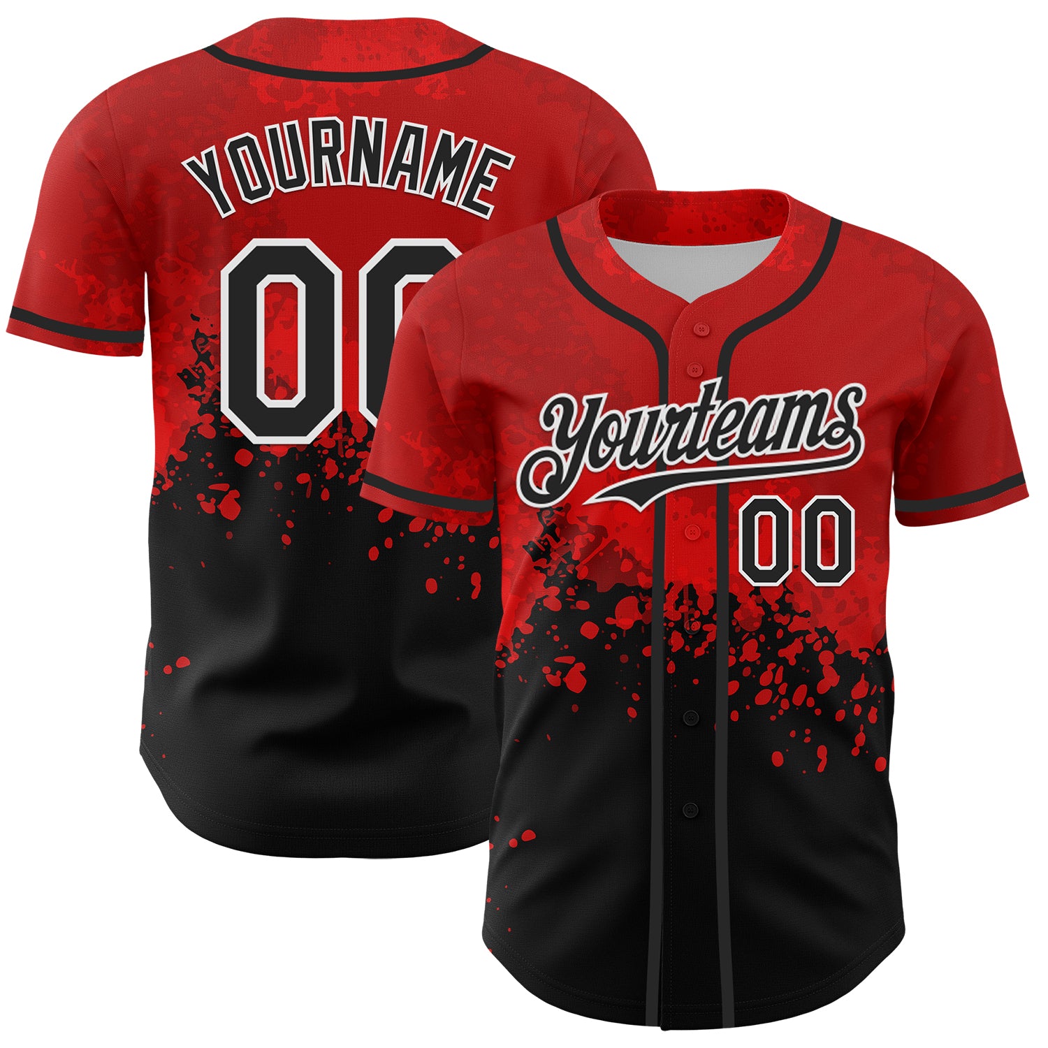Personalized Red Black-White 3D Pattern Design Rave Splatter Authentic Baseball Jersey Team Custom Name and Number