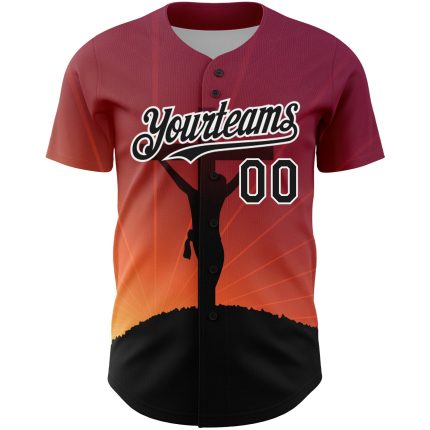 Personalized Red Black-White 3D Pattern Design Religion Cross Jesus Christ Good Friday Authentic Baseball Jersey Team Custom Name and Number