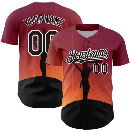 Personalized Red Black-White 3D Pattern Design Religion Cross Jesus Christ Good Friday Authentic Baseball Jersey Team Custom Name and Number
