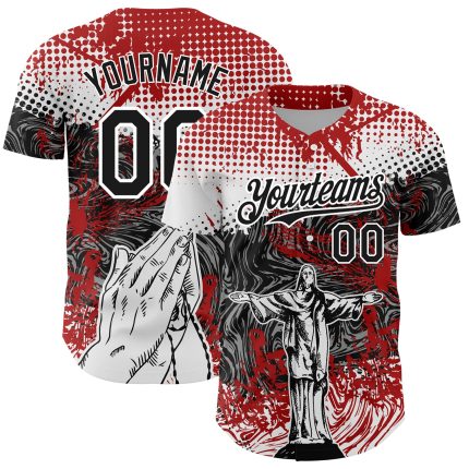 Personalized Red Black-White 3D Pattern Design Religion Jesus Christ Authentic Baseball Jersey Team Custom Name and Number
