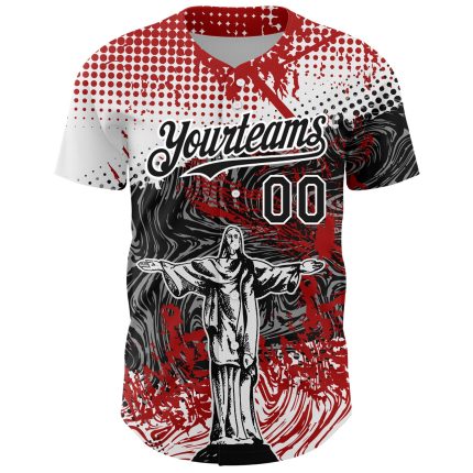 Personalized Red Black-White 3D Pattern Design Religion Jesus Christ Authentic Baseball Jersey Team Custom Name and Number