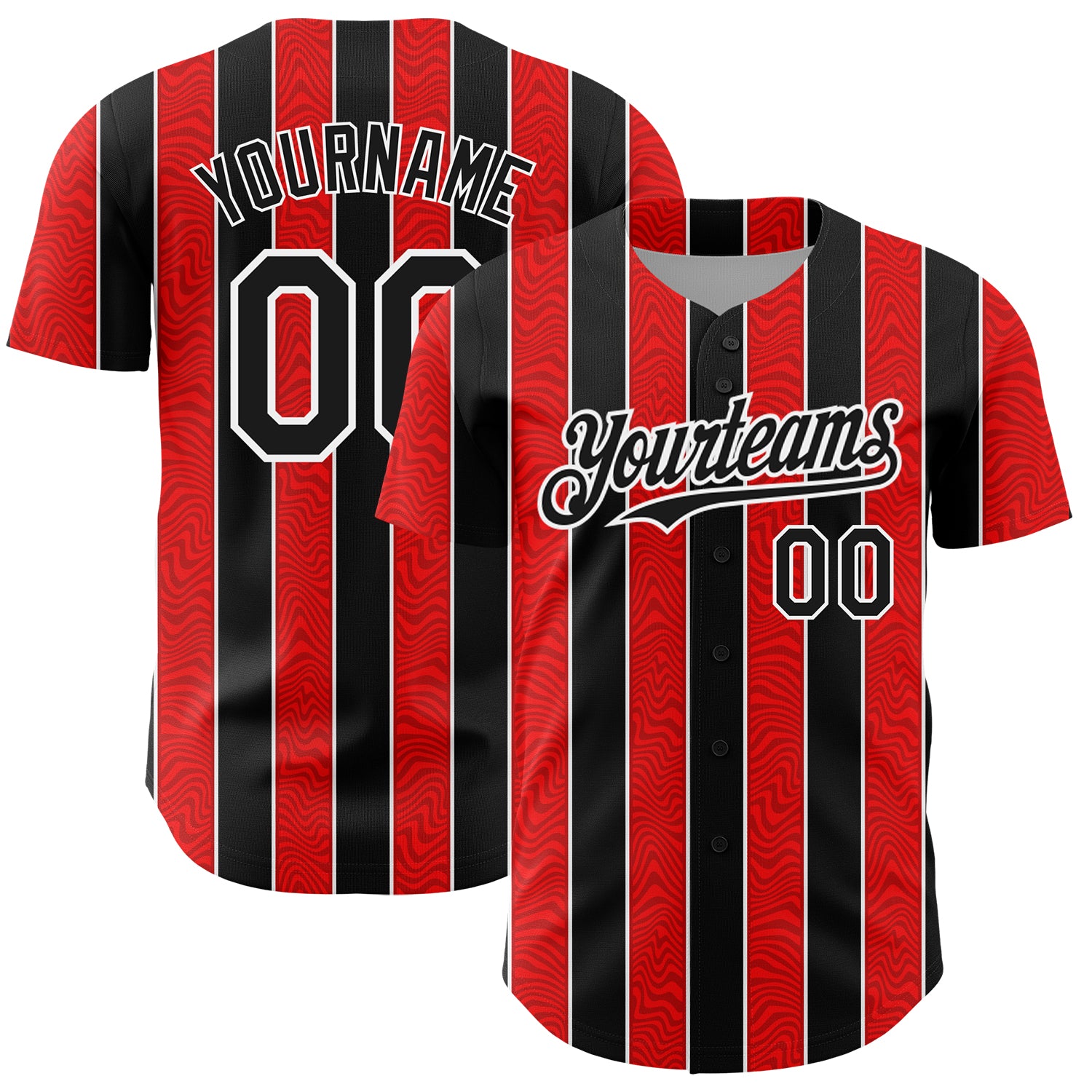 Personalized Red Black-White 3D Pattern Design Stripe Authentic Baseball Jersey Team Custom Name and Number