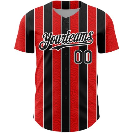 Personalized Red Black-White 3D Pattern Design Stripe Authentic Baseball Jersey Team Custom Name and Number