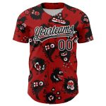Personalized Red Black-White 3D Pattern Halloween Authentic Baseball Jersey