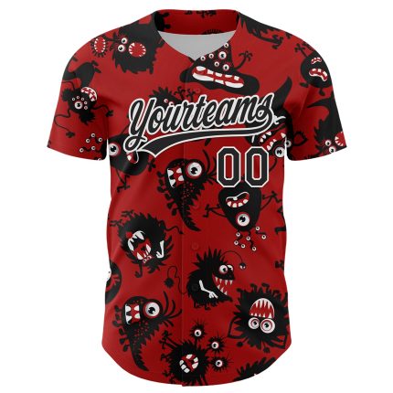 Personalized Red Black-White 3D Pattern Halloween Authentic Baseball Jersey