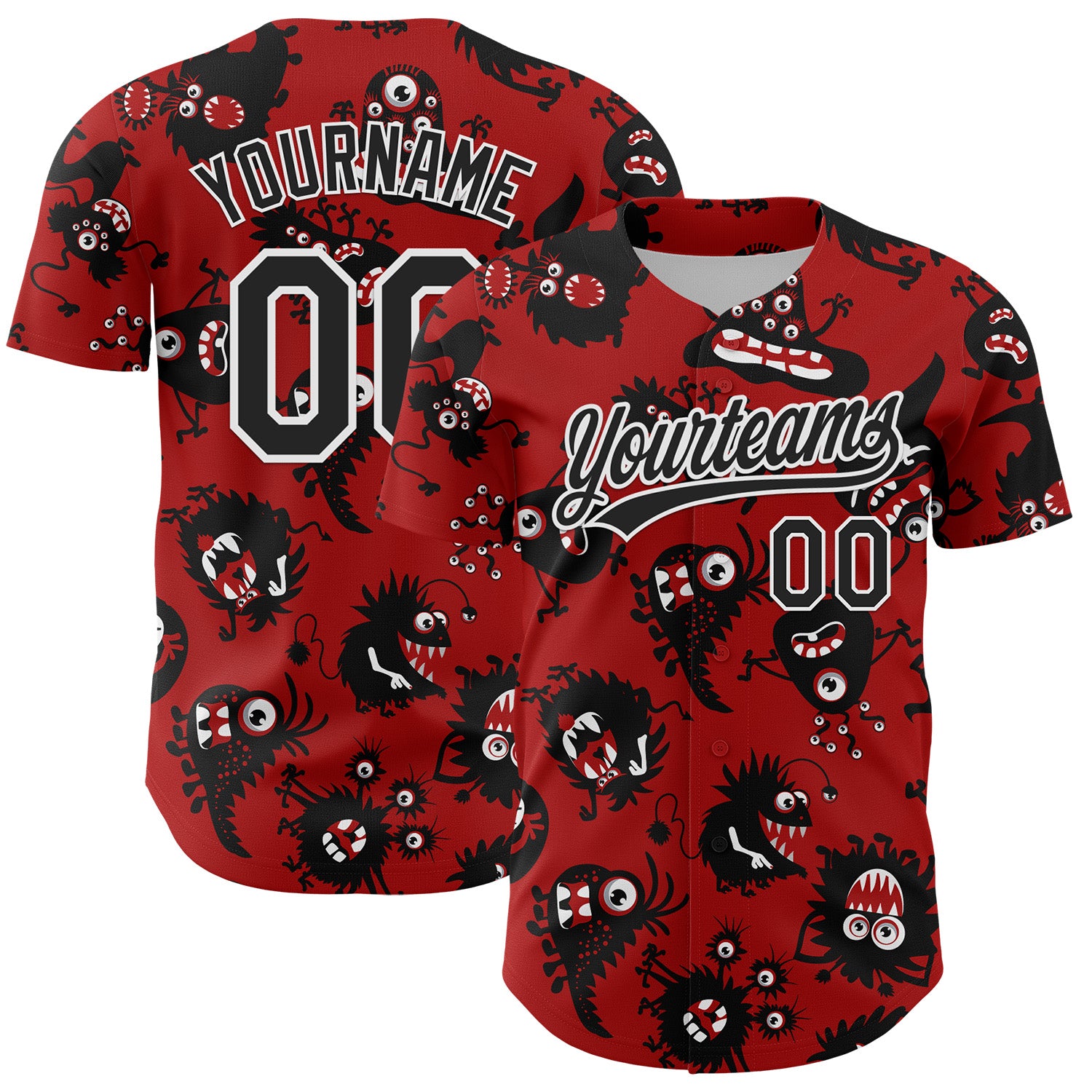 Personalized Red Black-White 3D Pattern Halloween Authentic Baseball Jersey