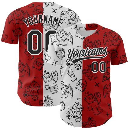 Personalized Red Black-White 3D Pattern Halloween Authentic Baseball Jersey Team Custom Name and Number