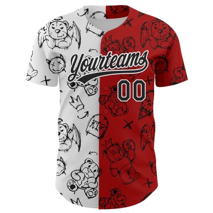 Personalized Red Black-White 3D Pattern Halloween Authentic Baseball Jersey Team Custom Name and Number