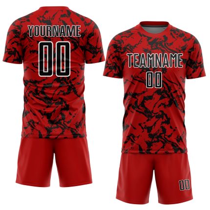 Personalized Red Black-White Abstract Fluid Sublimation Soccer Uniform Jersey