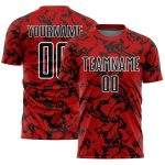 Personalized Red Black-White Abstract Fluid Sublimation Soccer Uniform Jersey