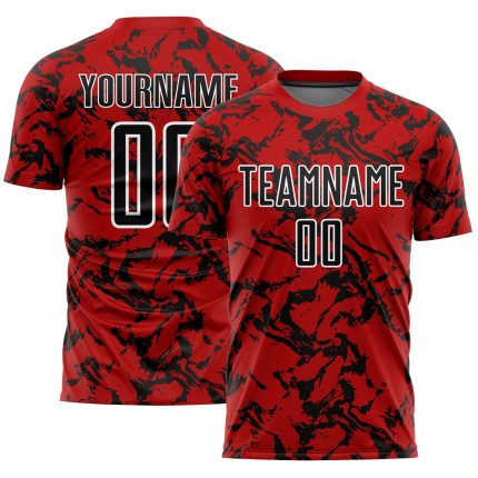 Personalized Red Black-White Abstract Fluid Sublimation Soccer Uniform Jersey