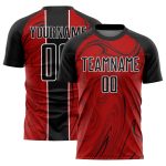 Personalized Red Black-White Abstract Fluid Sublimation Soccer Uniform Jersey Team Custom Name and Number
