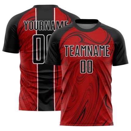 Personalized Red Black-White Abstract Fluid Sublimation Soccer Uniform Jersey Team Custom Name and Number