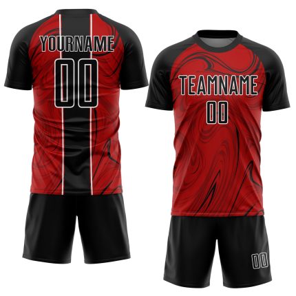 Personalized Red Black-White Abstract Fluid Sublimation Soccer Uniform Jersey Team Custom Name and Number
