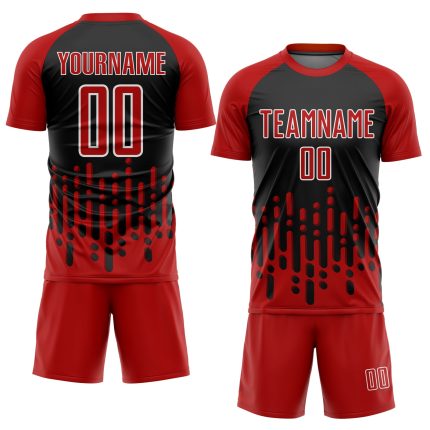 Personalized Red Black-White Abstract Fluid Wave Sublimation Soccer Uniform Jersey Team Custom Name and Number