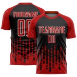Personalized Red Black-White Abstract Fluid Wave Sublimation Soccer Uniform Jersey Team Custom Name and Number