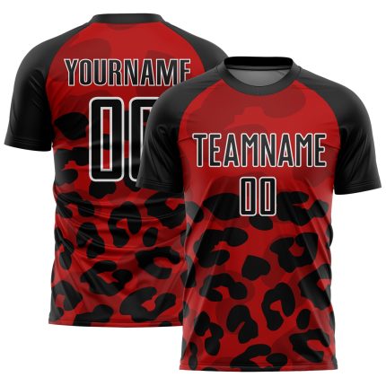 Personalized Red Black-White Animal Print Sublimation Soccer Uniform Jersey Team Custom Name and Number